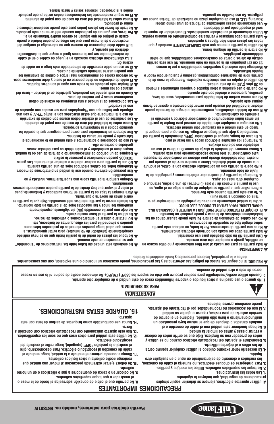 Advertencia | Blue Rhino EBT801W User Manual | Page 15 / 16