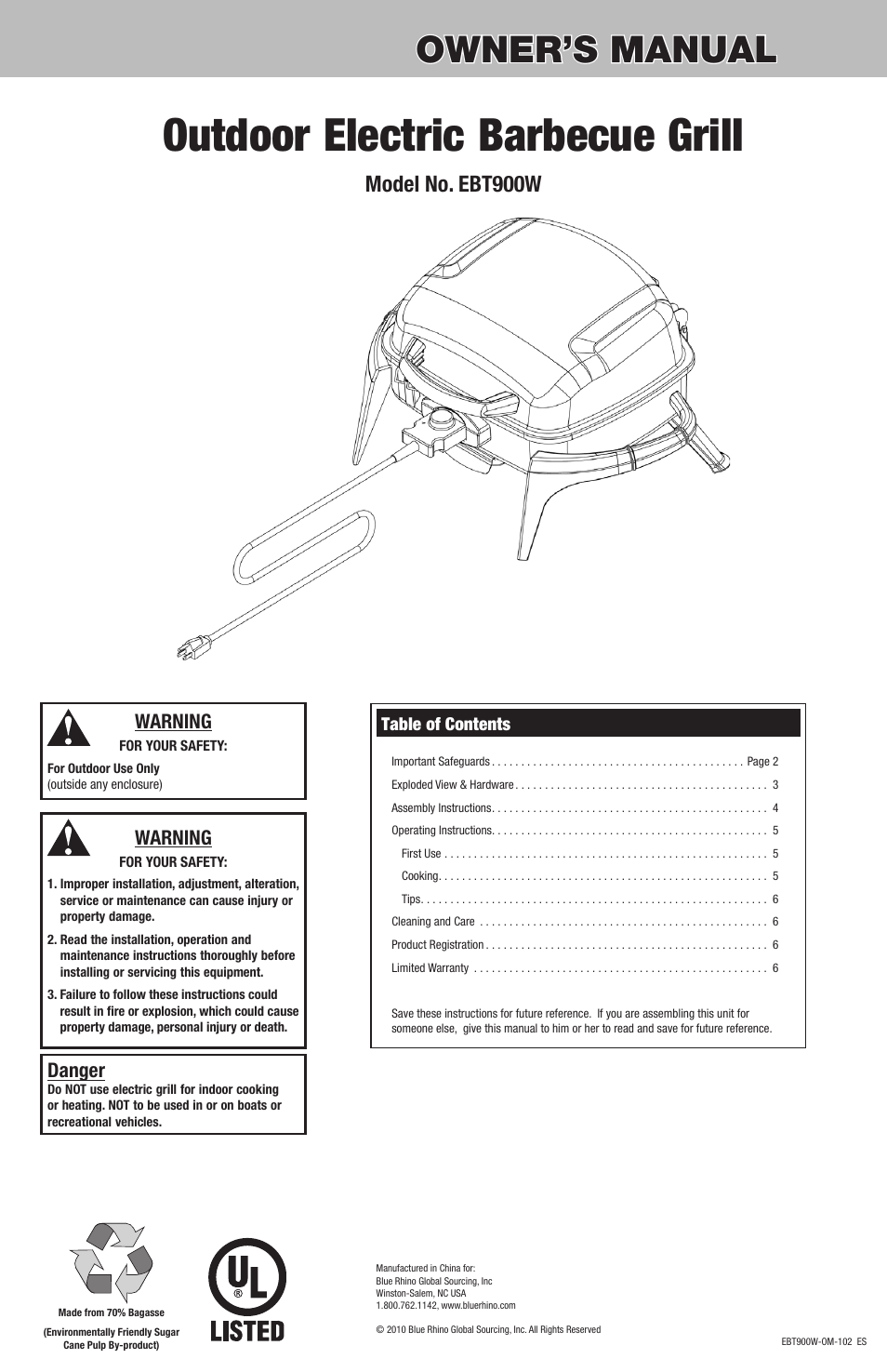Blue Rhino EBT900W User Manual | 12 pages