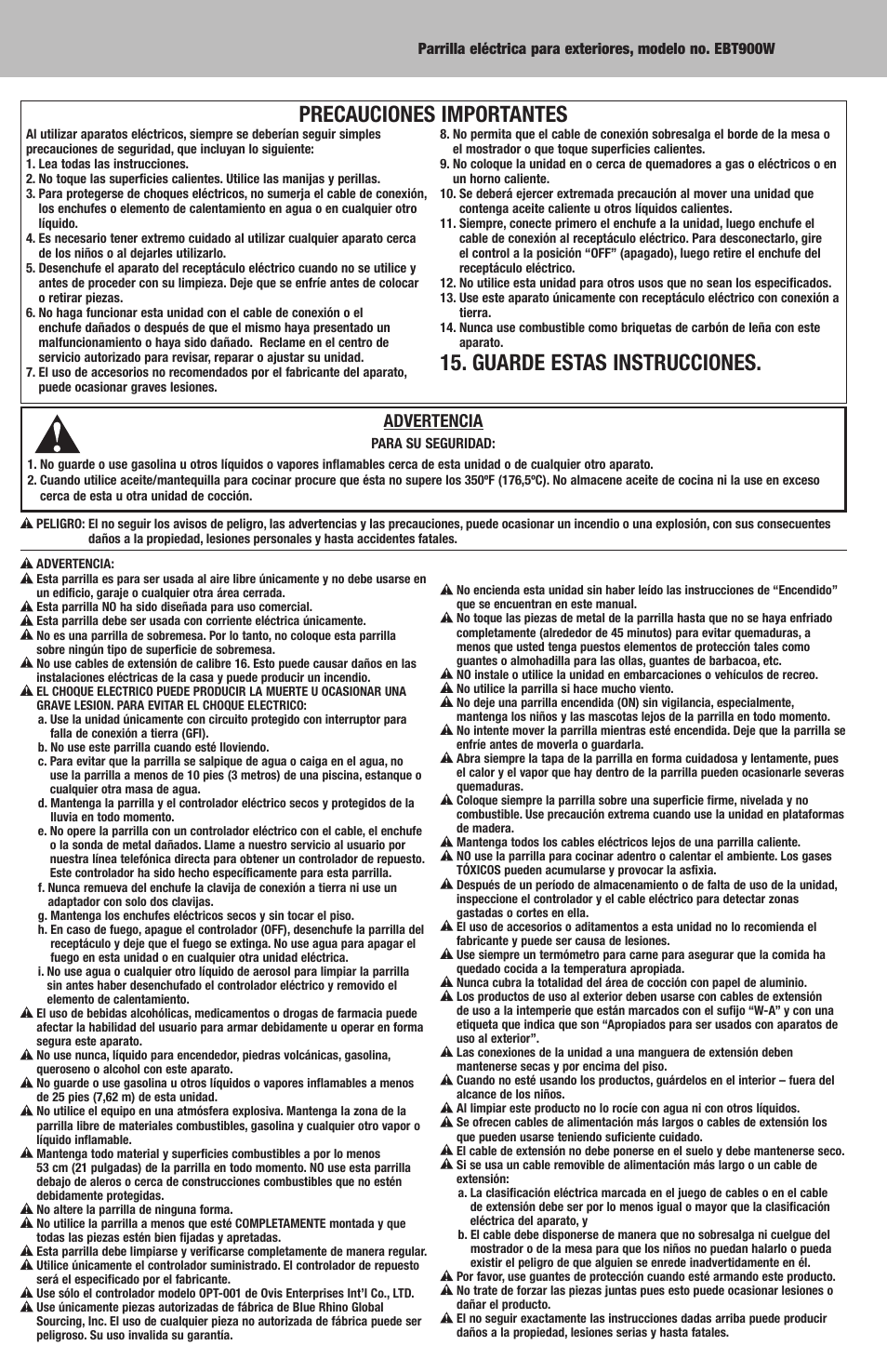 Advertencia | Blue Rhino EBT900W User Manual | Page 8 / 12