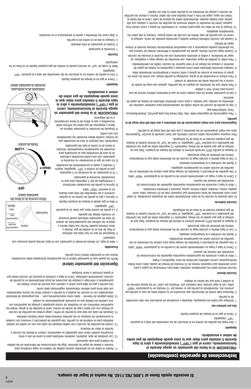 Instrucciones de operación (continuación), Operación del quemador lateral | Blue Rhino GBC790W User Manual | Page 16 / 24