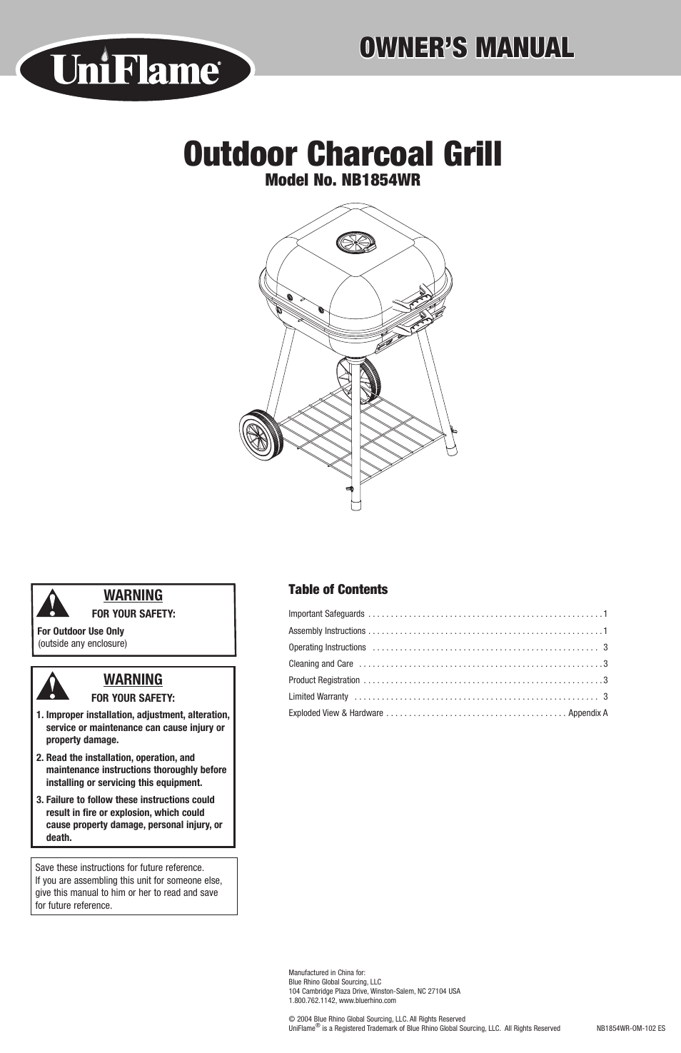 Blue Rhino NB1854WR User Manual | 10 pages