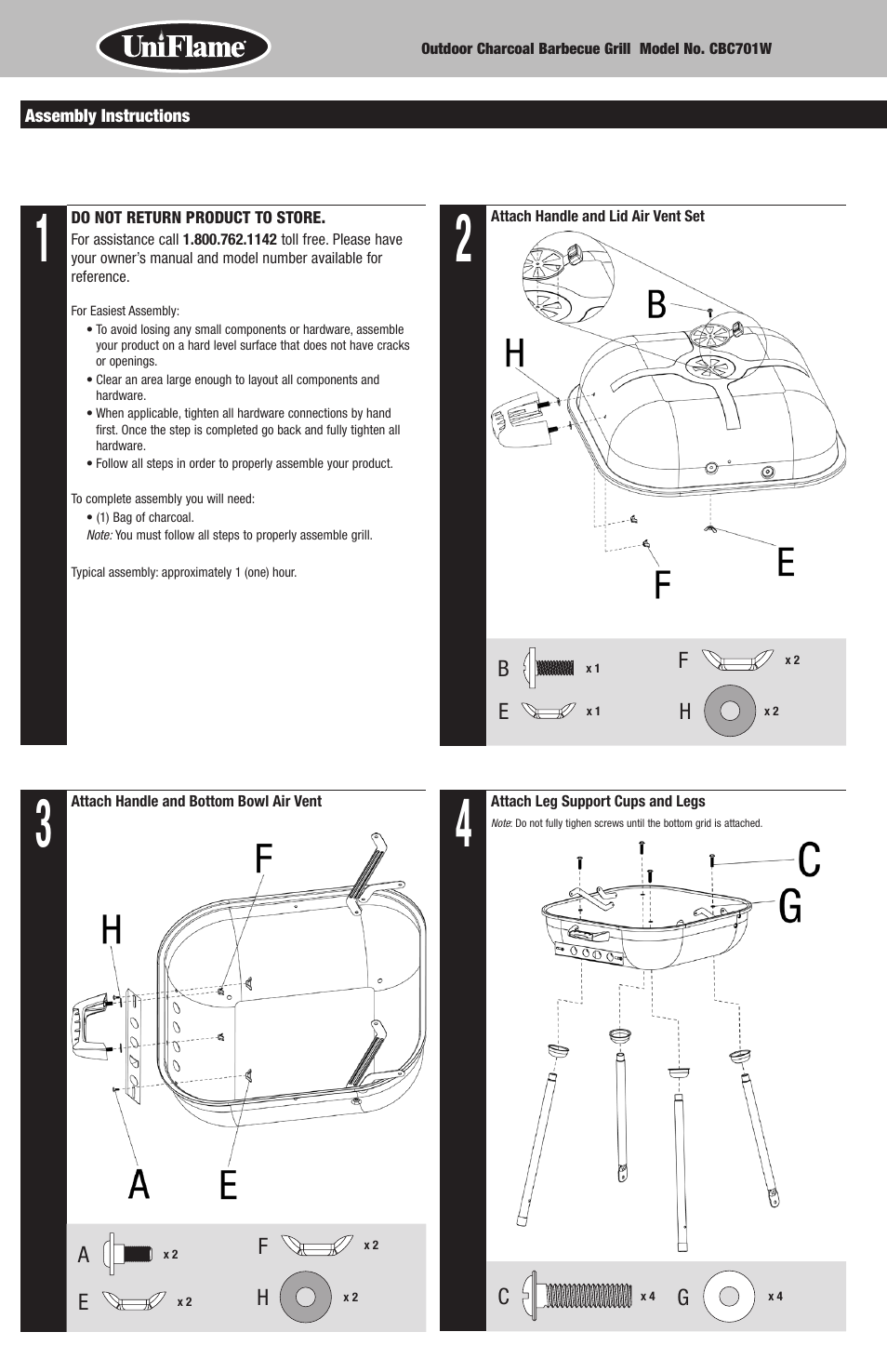 Blue Rhino Outdoor Charcoal Barbecue Grill CBC701W User Manual | Page 4 / 16