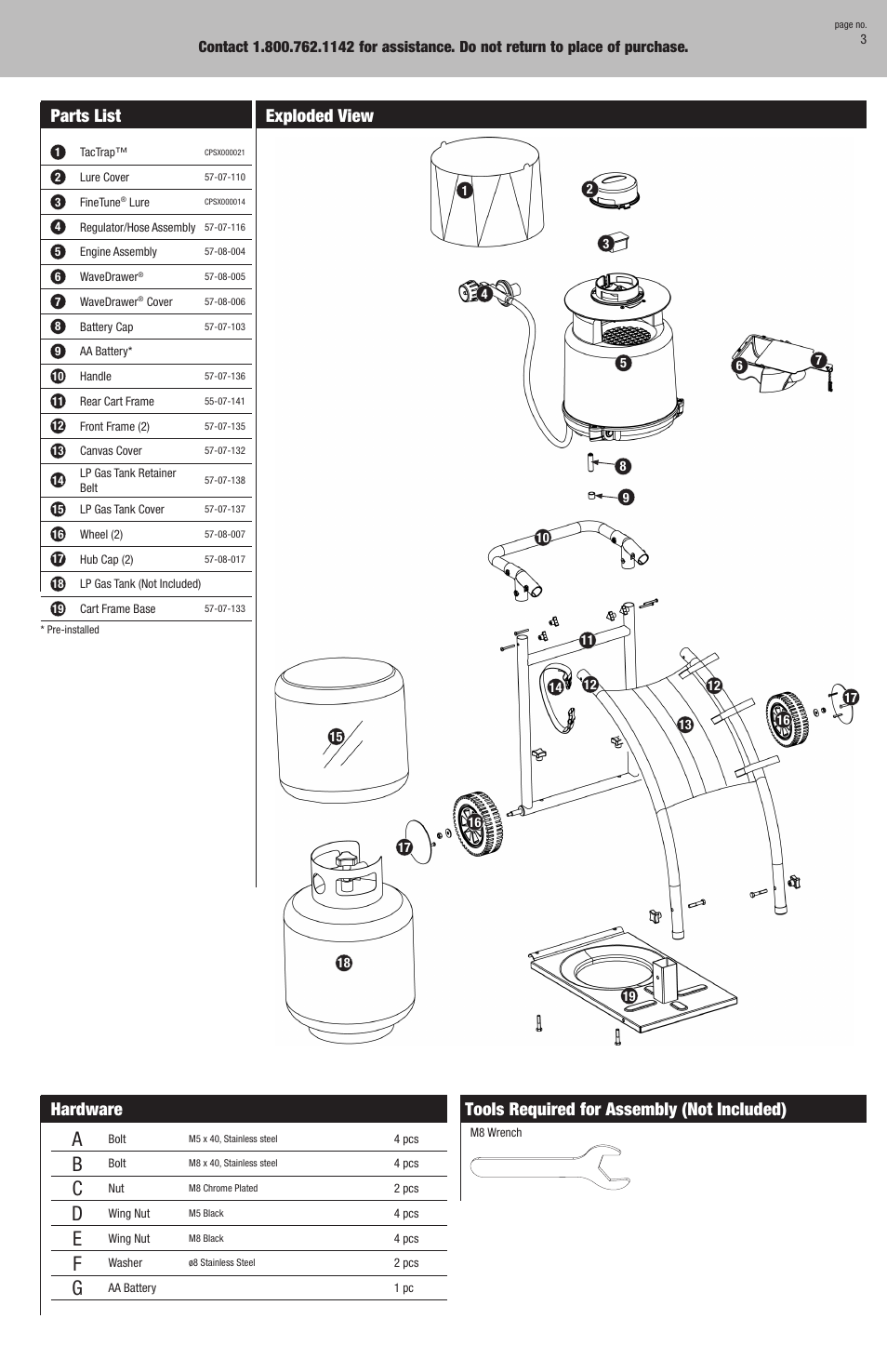 Parts list, Exploded view hardware, Tools required for assembly (not included) | Blue Rhino SV5100 User Manual | Page 3 / 12