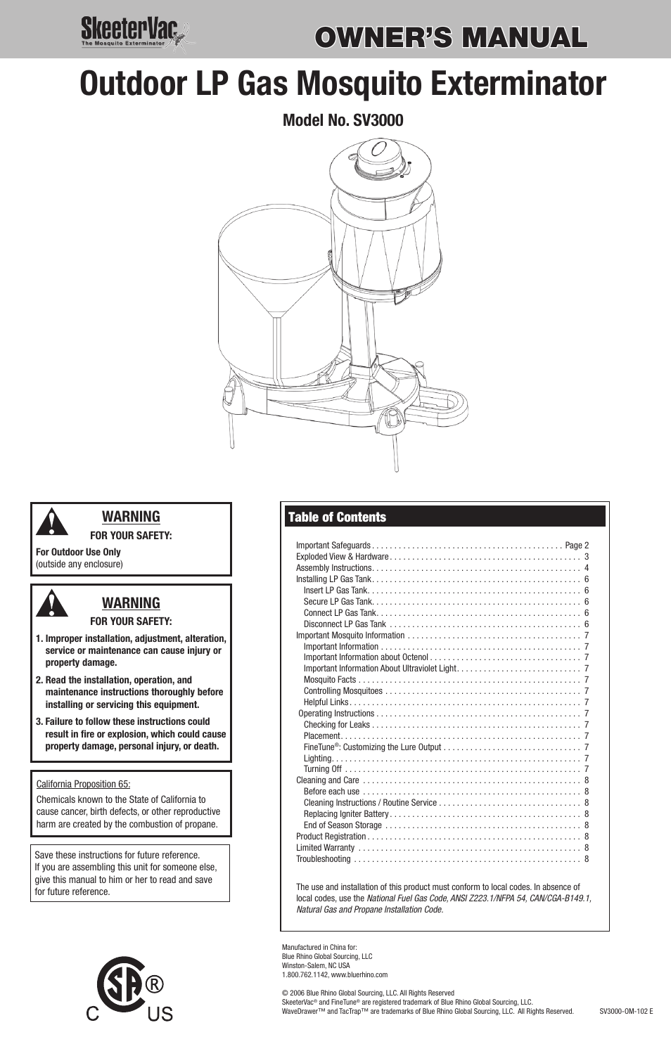 Blue Rhino SV3000 User Manual | 8 pages