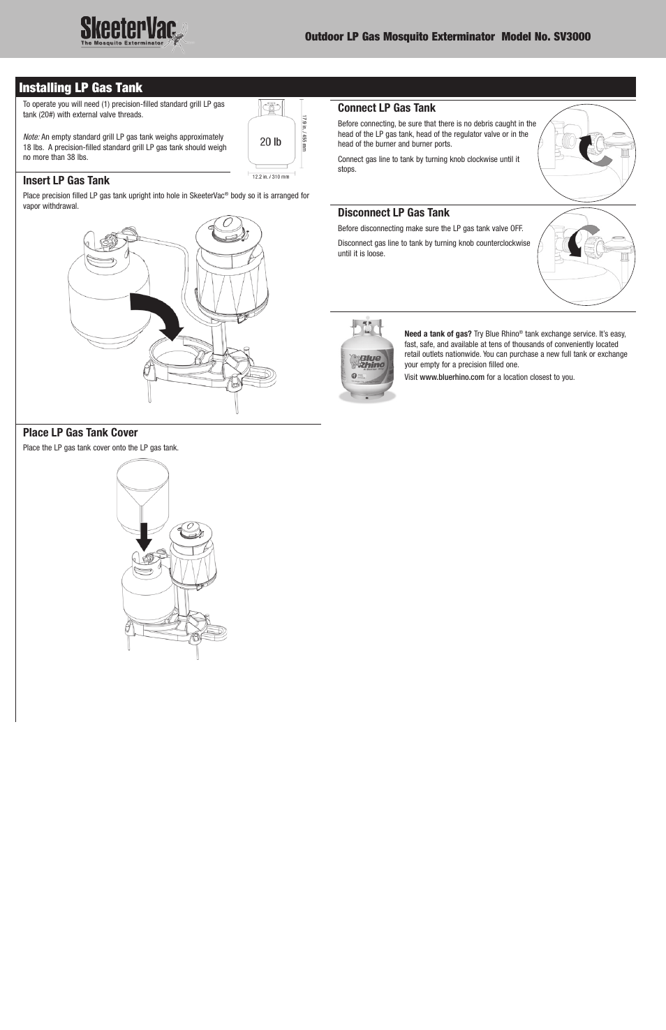 Installing lp gas tank | Blue Rhino SV3000 User Manual | Page 6 / 8