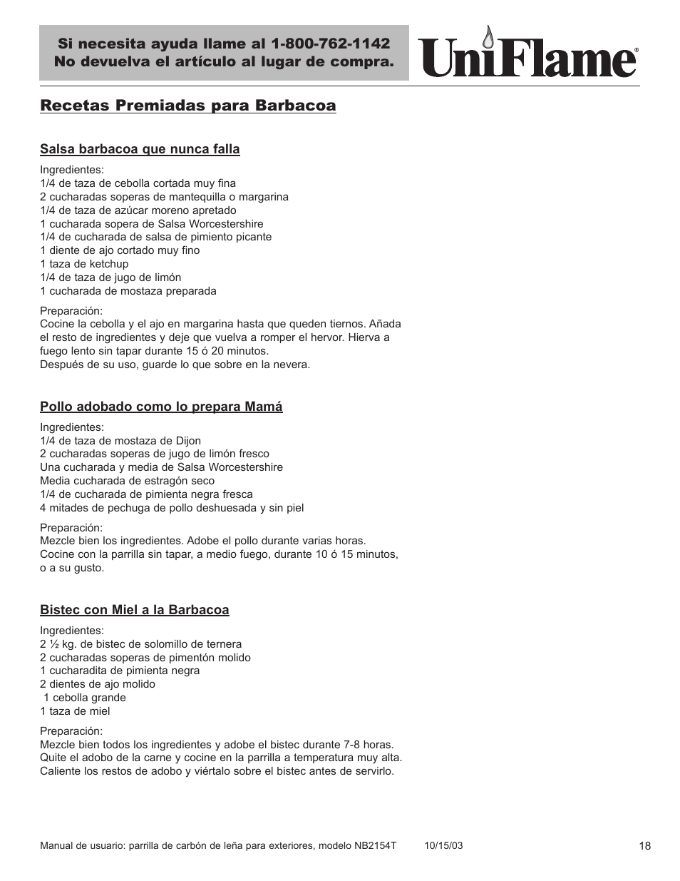 Recetas premiadas para barbacoa | Blue Rhino UniFlame NB2154T User Manual | Page 19 / 24
