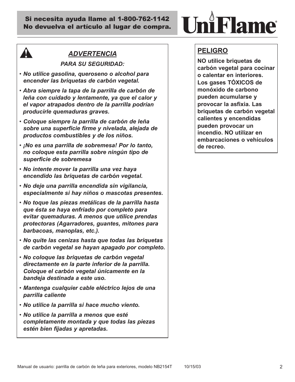 Blue Rhino UniFlame NB2154T User Manual | Page 3 / 24