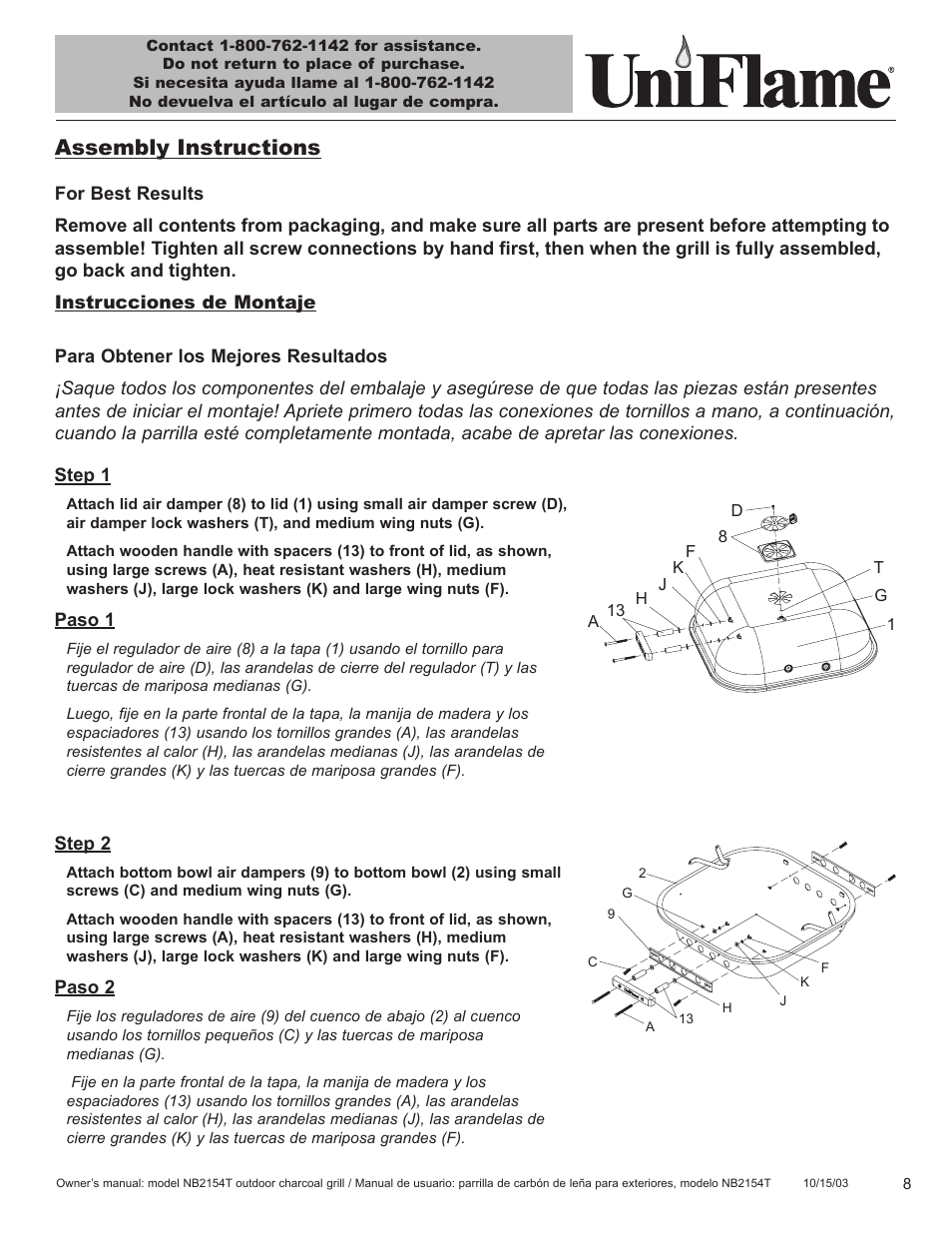 Assembly instructions | Blue Rhino UniFlame NB2154T User Manual | Page 9 / 24