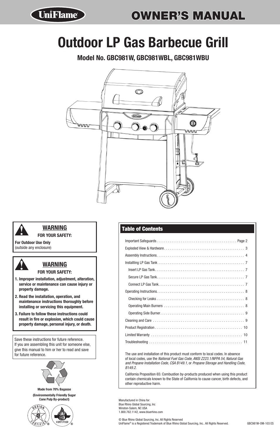 Blue Rhino GBC981WBU User Manual | 24 pages