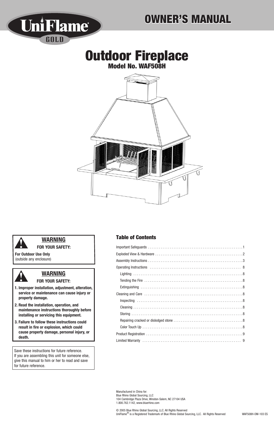 Blue Rhino WAF508H User Manual | 20 pages