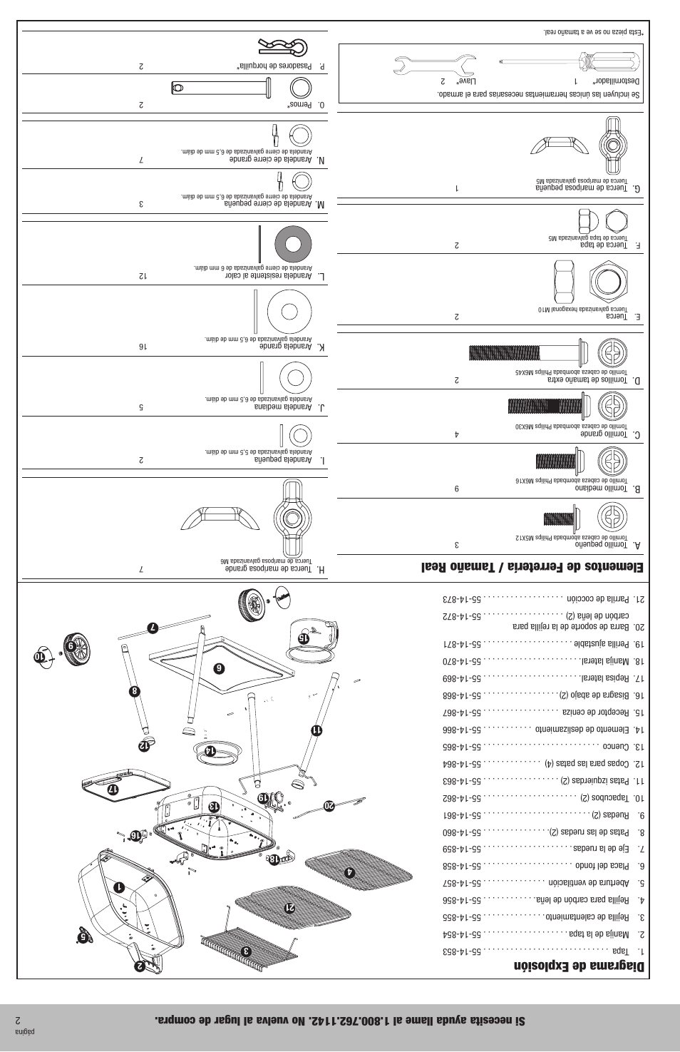 Diagrama de explosión, Elementos de ferretería / tamaño real | Blue Rhino NPC1924P User Manual | Page 9 / 12