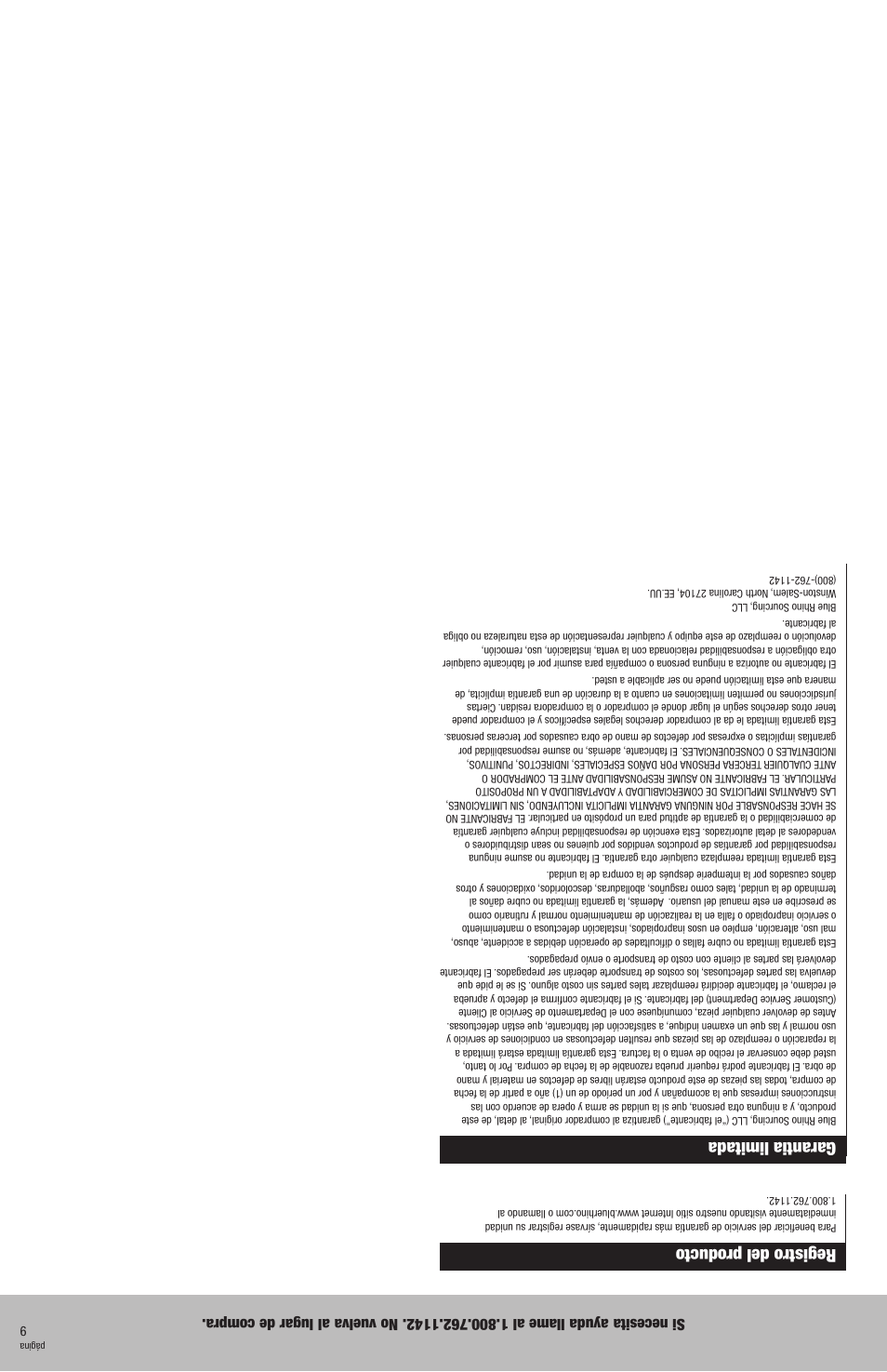 Registro del producto, Garantia limitada | Blue Rhino CBC842W User Manual | Page 12 / 20