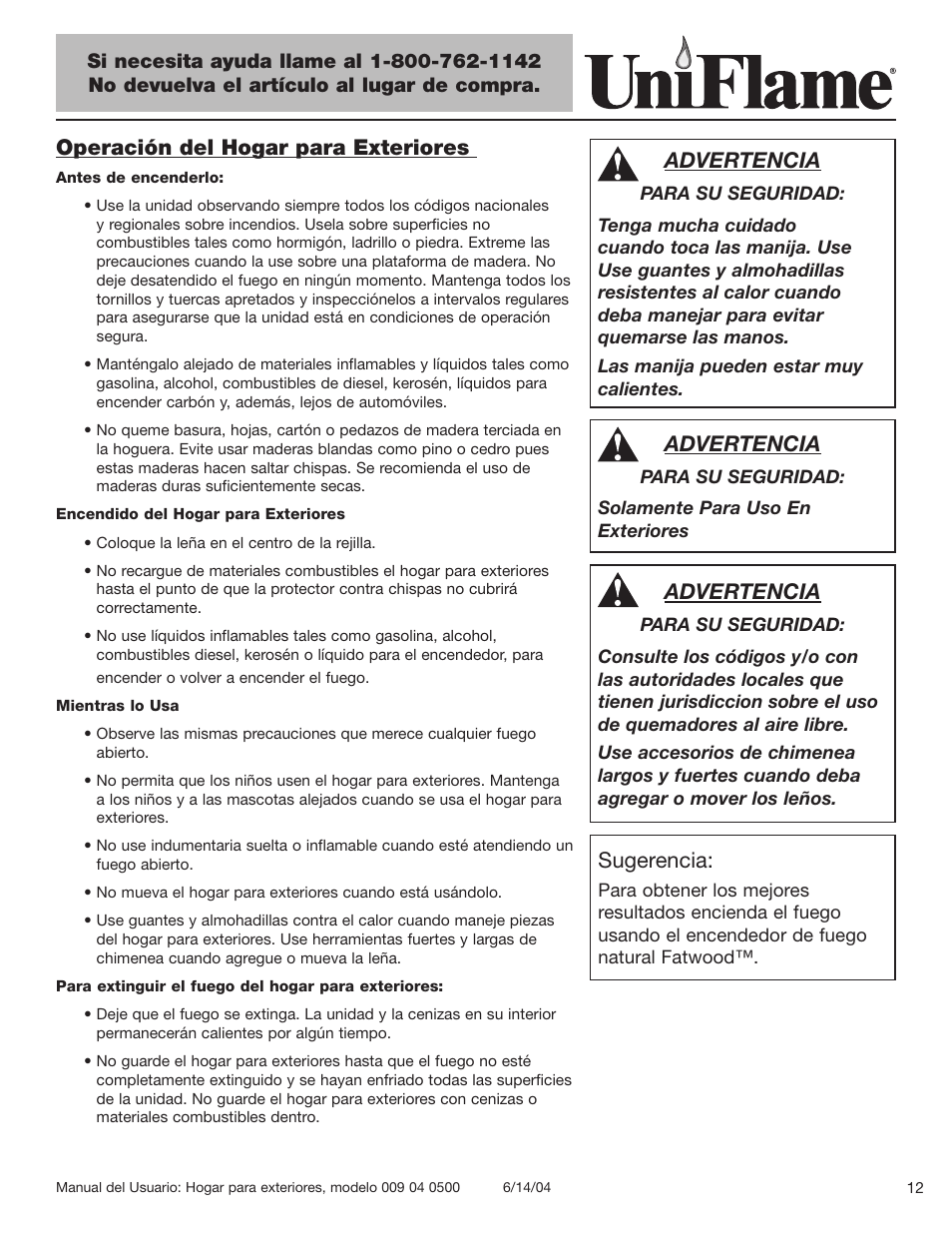 Operación del hogar para exteriores, Advertencia, Sugerencia | Blue Rhino 009 04 0500 User Manual | Page 13 / 18