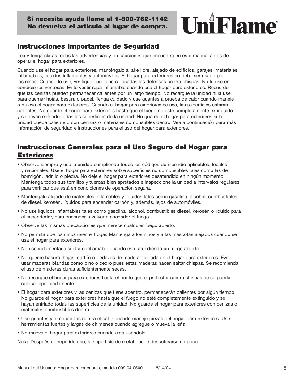 Instrucciones importantes de seguridad | Blue Rhino 009 04 0500 User Manual | Page 7 / 18