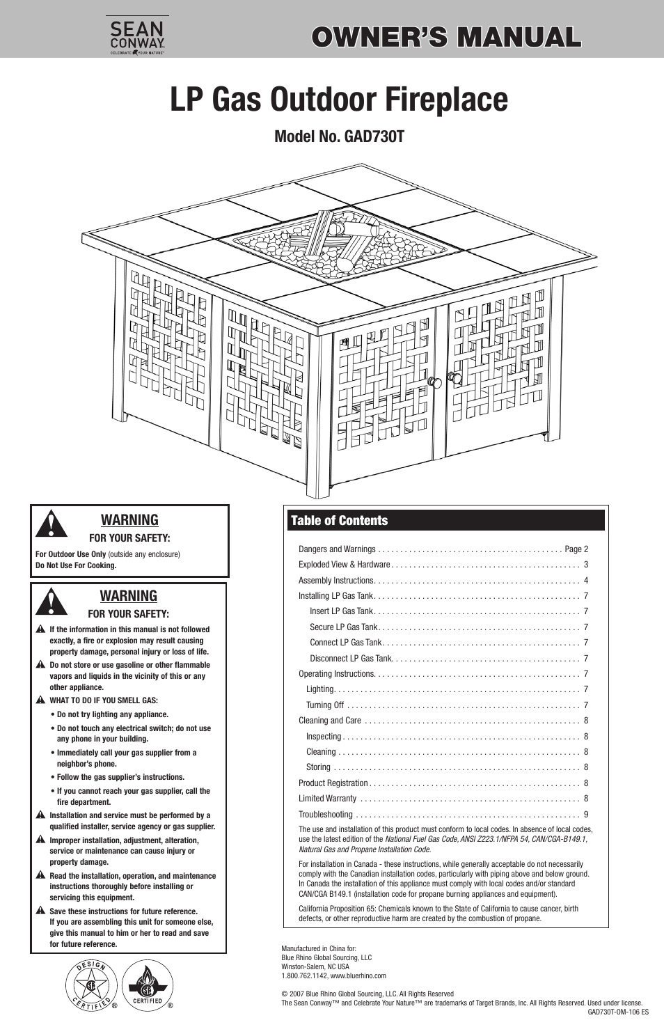 Blue Rhino GAD730T User Manual | 20 pages