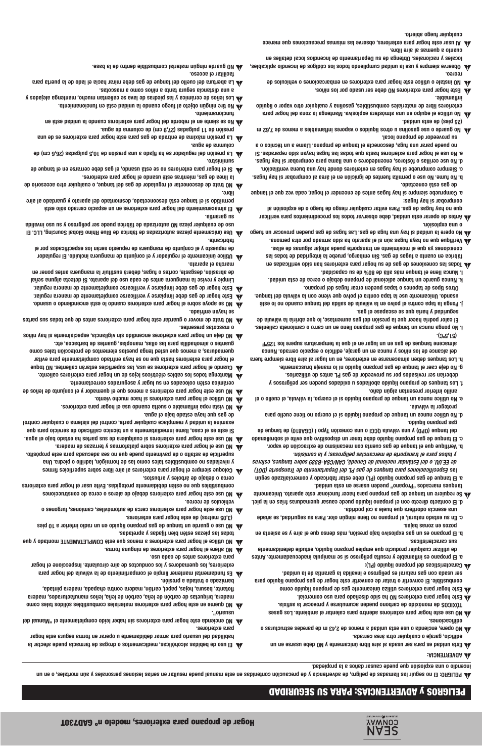 Peligros y advertencias: para su seguridad | Blue Rhino GAD730T User Manual | Page 19 / 20