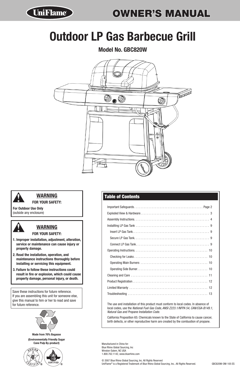 Blue Rhino GBC820W User Manual | 28 pages