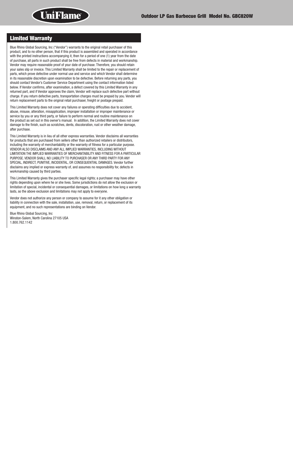 Limited warranty | Blue Rhino GBC820W User Manual | Page 12 / 28