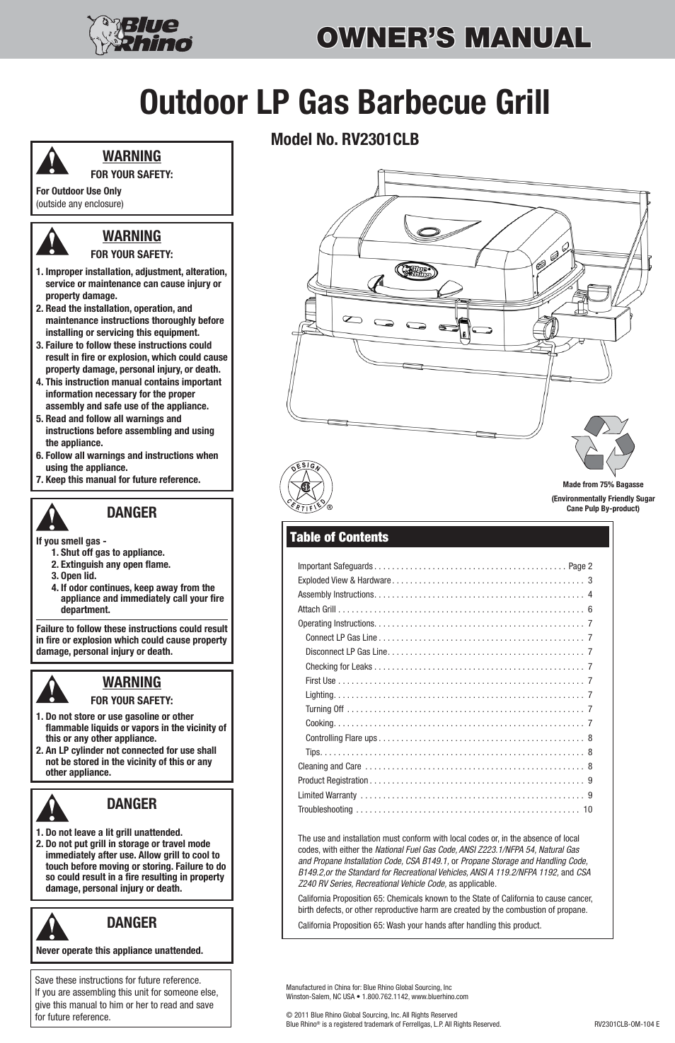 Blue Rhino RV2301CLB User Manual | 12 pages