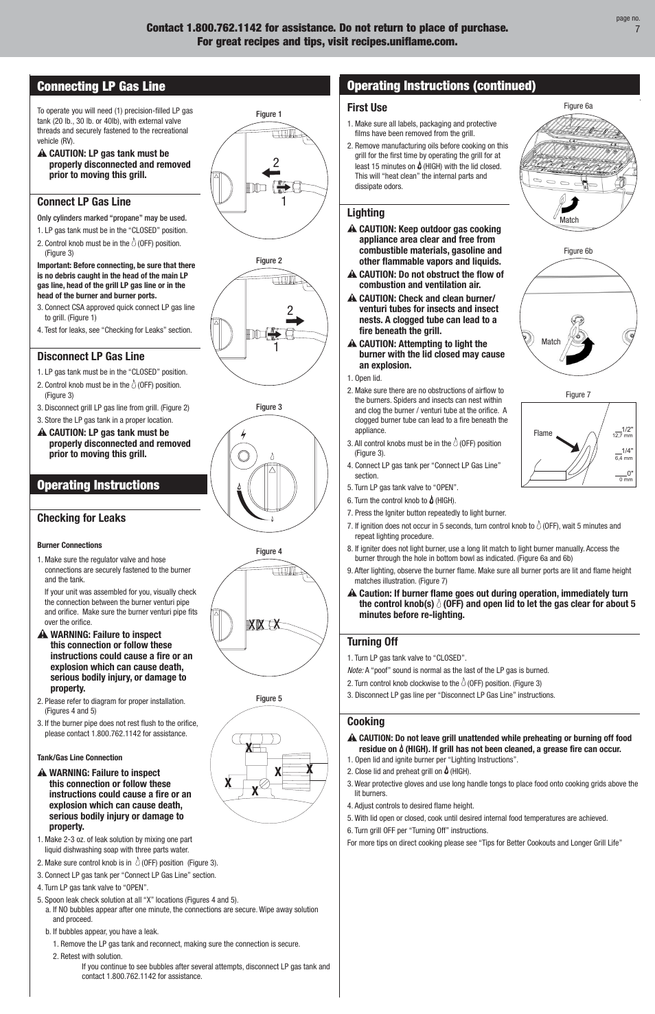 Connecting lp gas line, Operating instructions, X x x | Operating instructions (continued) | Blue Rhino RV2301CLB User Manual | Page 7 / 12