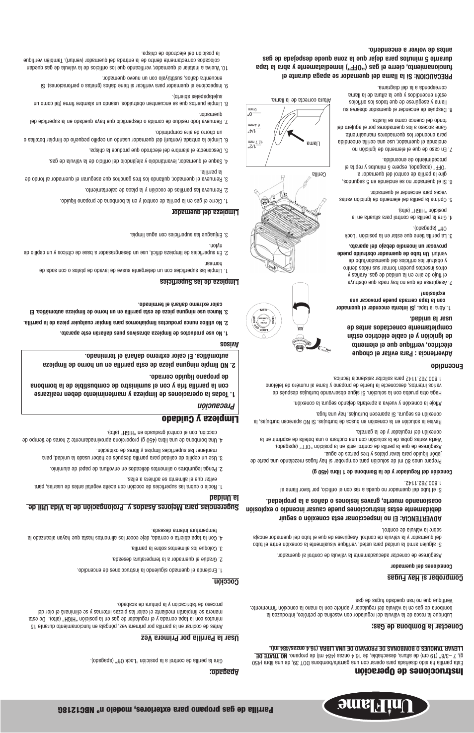 Limpieza y cuidado, Instrucciones de operación, Precaución | Blue Rhino NBC1218G User Manual | Page 14 / 16