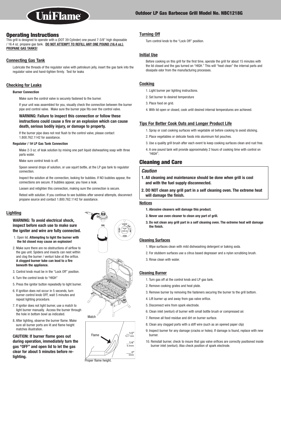 Cleaning and care, Operating instructions, Caution | Blue Rhino NBC1218G User Manual | Page 6 / 16