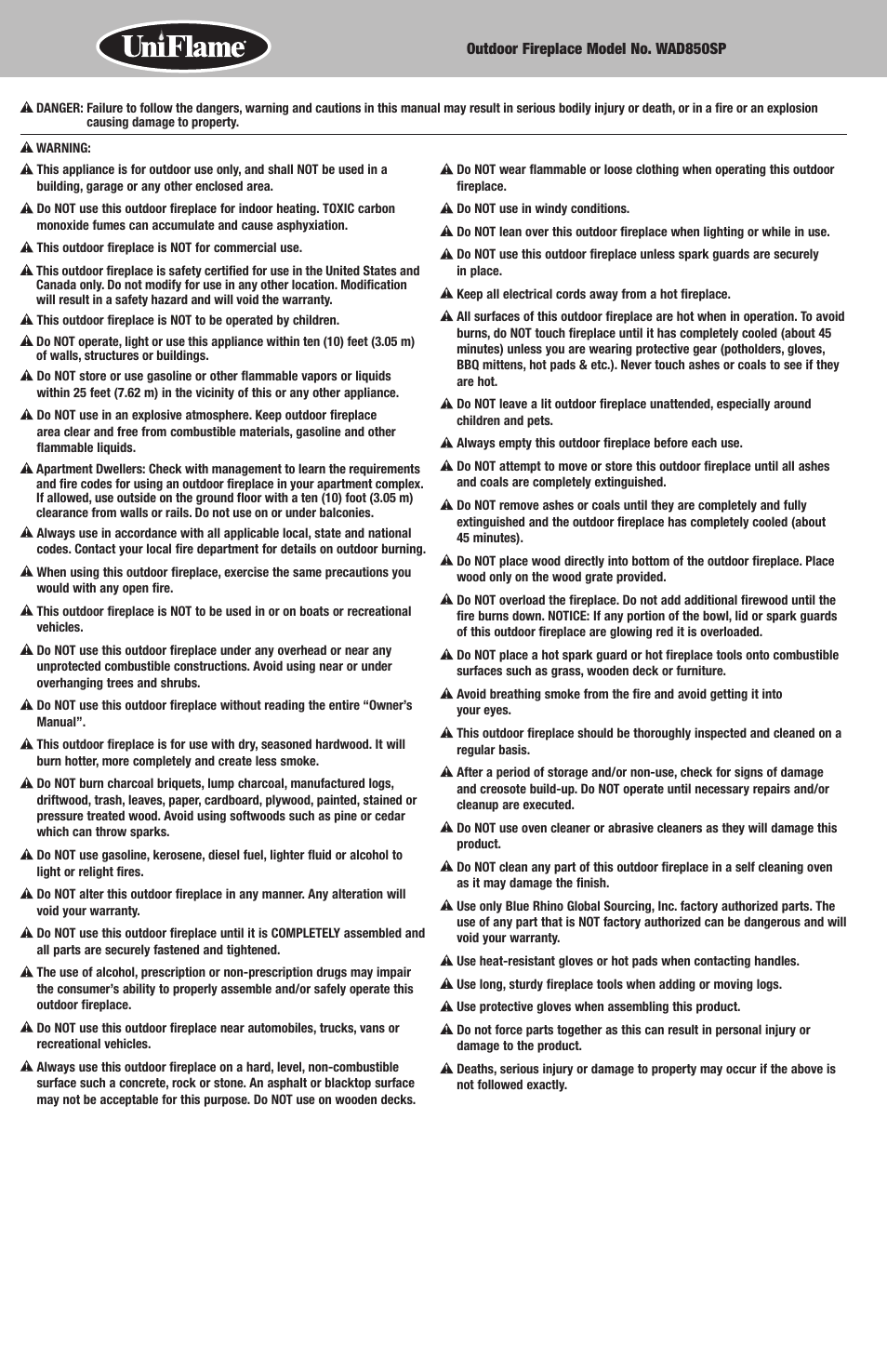 Blue Rhino WAD850SP User Manual | Page 2 / 8