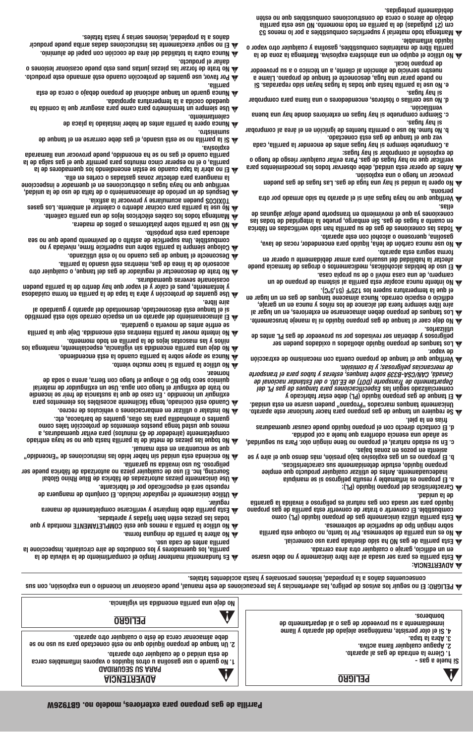 Advertencia, Peligro | Blue Rhino GBT926W User Manual | Page 19 / 20