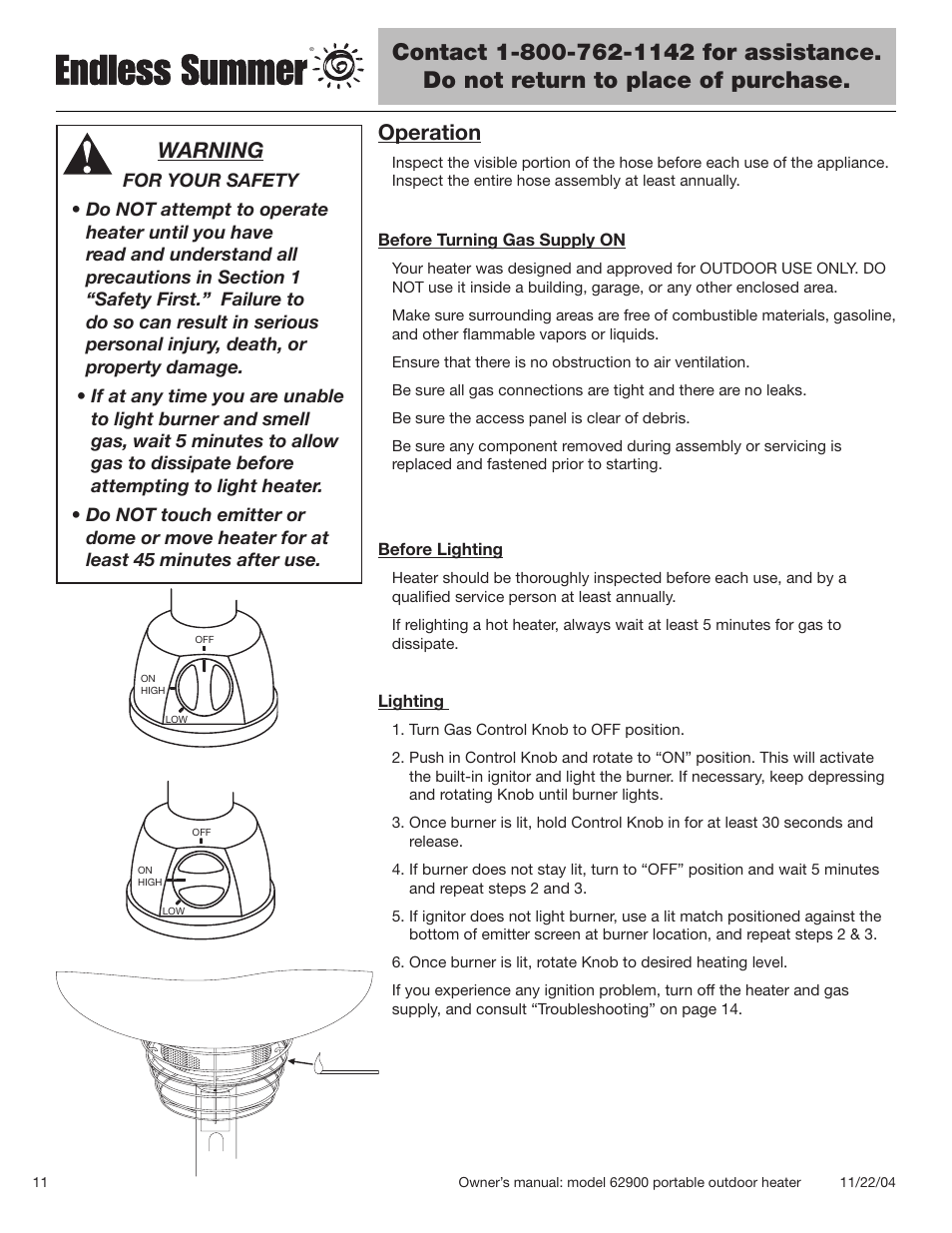 Operation, Warning | Blue Rhino Endless Summer 62900 User Manual | Page 12 / 19