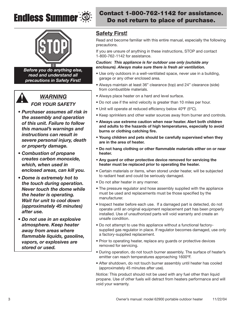 Safety first, Warning | Blue Rhino Endless Summer 62900 User Manual | Page 4 / 19