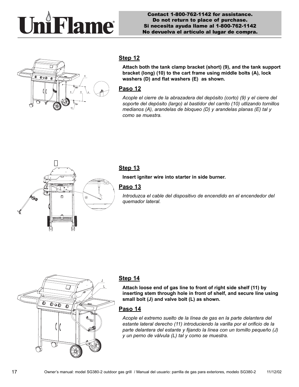 Step 12, Paso 12, Step 13 | Paso 13, Step 14, Paso 14 | Blue Rhino SG380-2 User Manual | Page 18 / 40