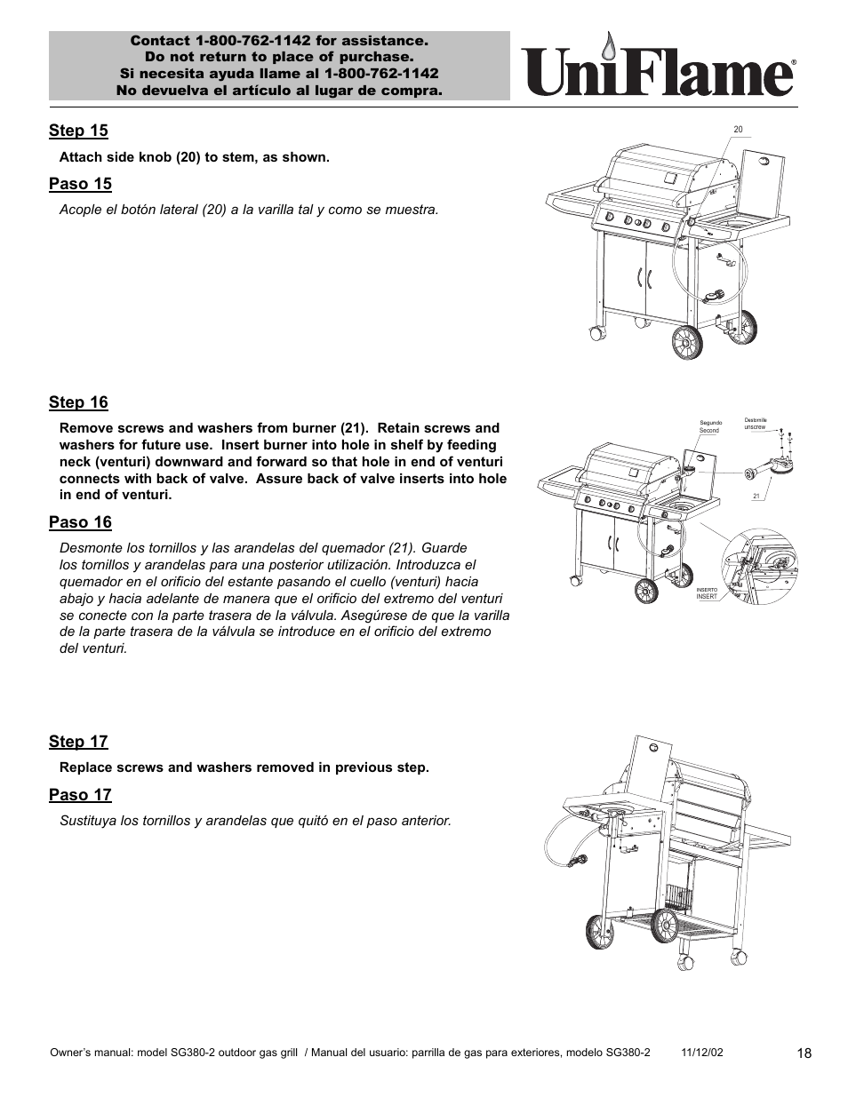 Step 15, Paso 15, Step 16 | Paso 16, Step 17, Paso 17 | Blue Rhino SG380-2 User Manual | Page 19 / 40