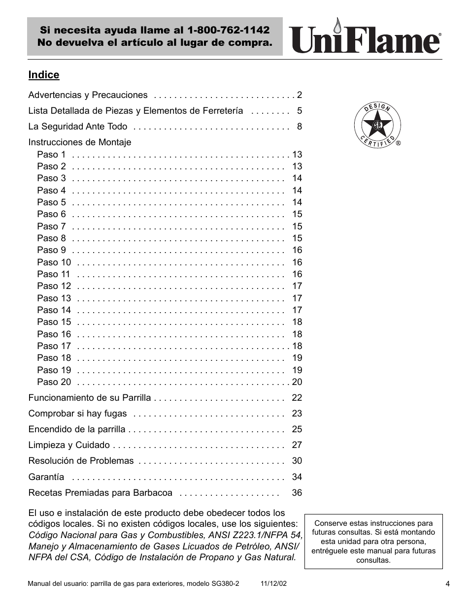 Indice | Blue Rhino SG380-2 User Manual | Page 5 / 40