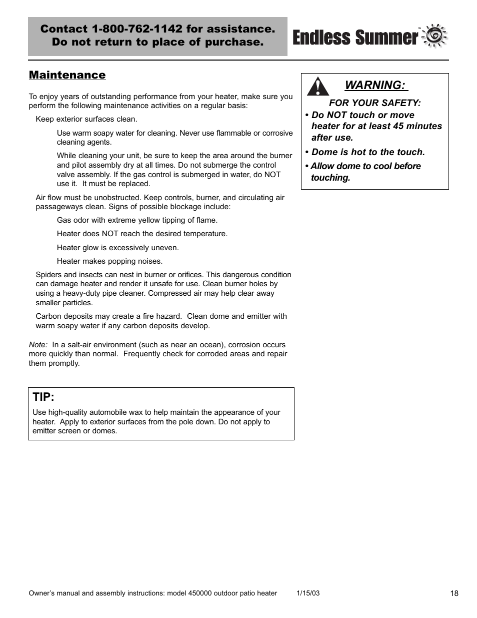 Warning | Blue Rhino 450000 User Manual | Page 19 / 24