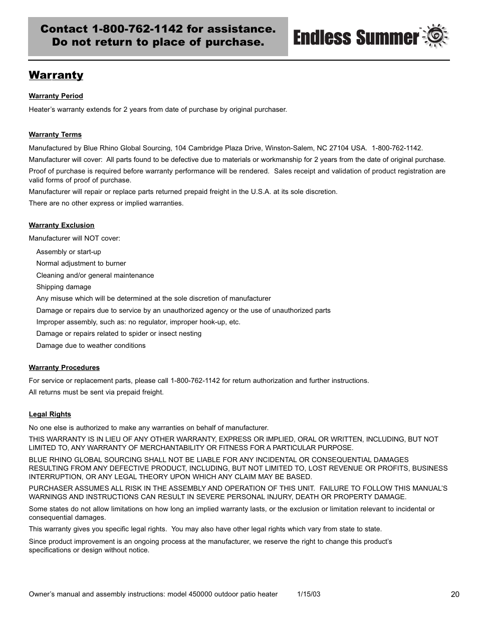 Blue Rhino 450000 User Manual | Page 21 / 24