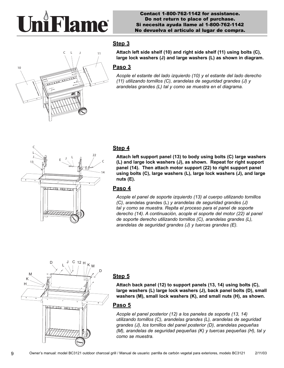 Step 3, Paso 3, Step 4 | Paso 4, Step 5, Paso 5 | Blue Rhino BC3121 User Manual | Page 10 / 24