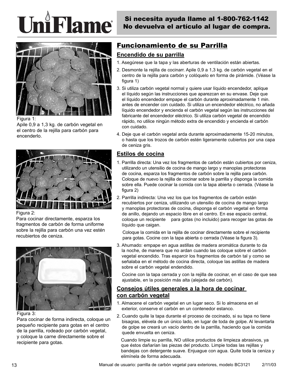 Funcionamiento de su parrilla | Blue Rhino BC3121 User Manual | Page 14 / 24