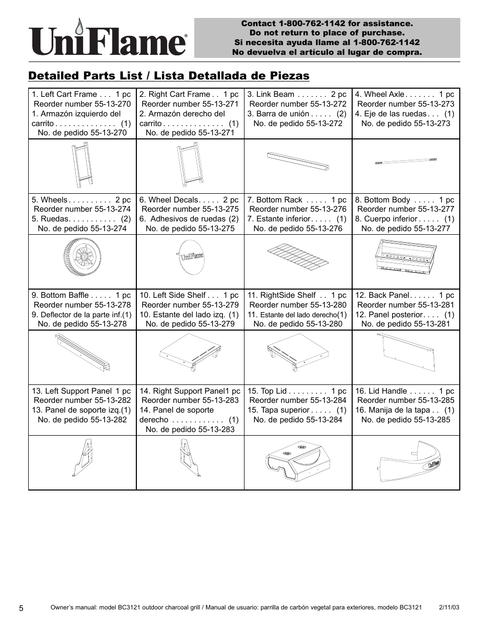 Detailed parts list / lista detallada de piezas | Blue Rhino BC3121 User Manual | Page 6 / 24