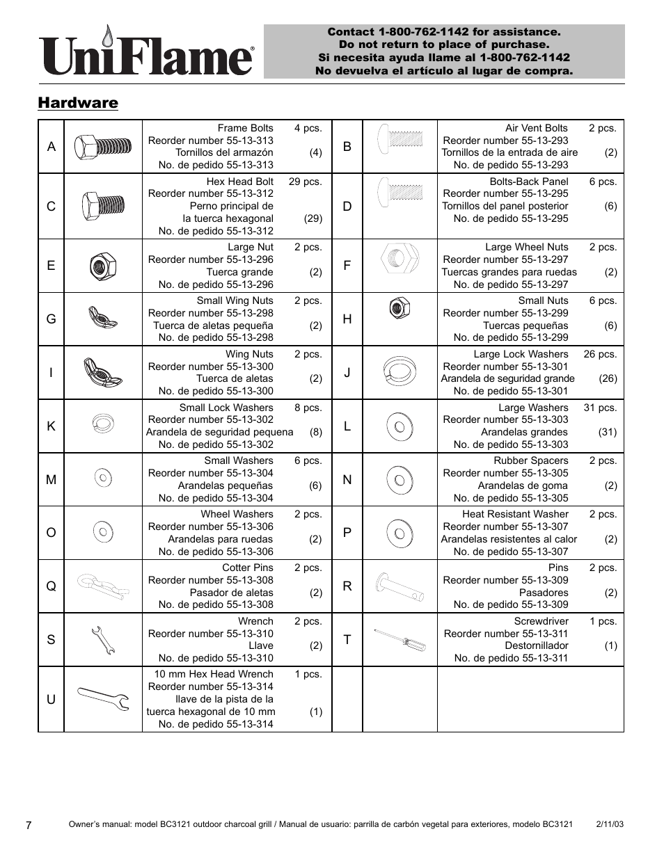 Hardware | Blue Rhino BC3121 User Manual | Page 8 / 24