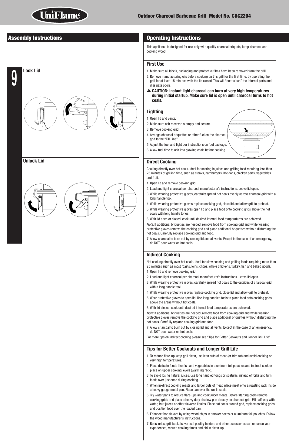 Assembly instructions, Operating instructions | Blue Rhino CBC2204 User Manual | Page 6 / 16