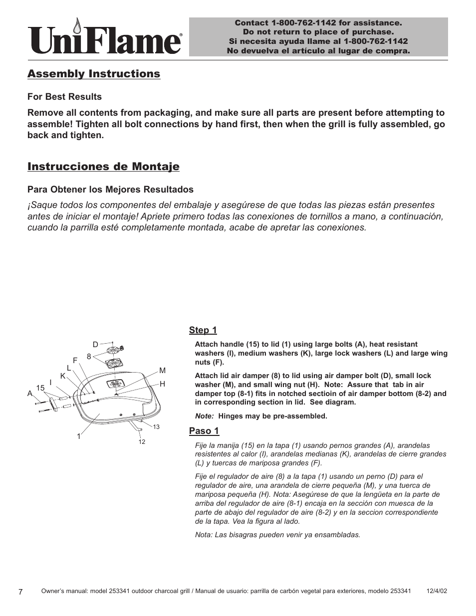 Assembly instructions, Instrucciones de montaje | Blue Rhino 253341 User Manual | Page 8 / 21