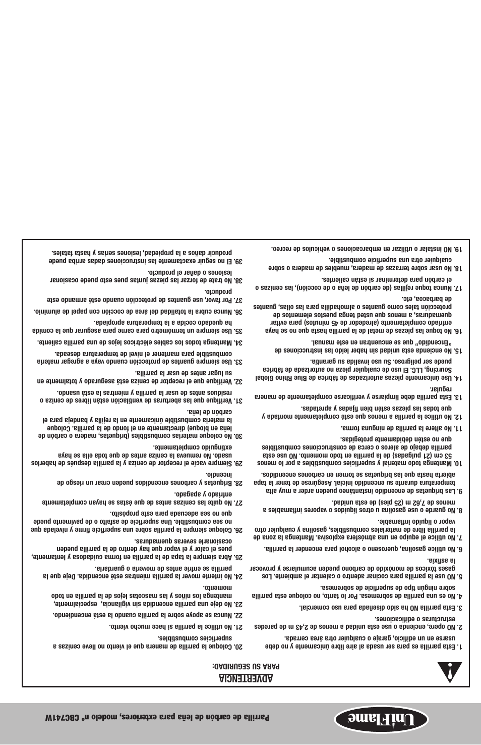 Advertencia | Blue Rhino CBC741W User Manual | Page 15 / 16