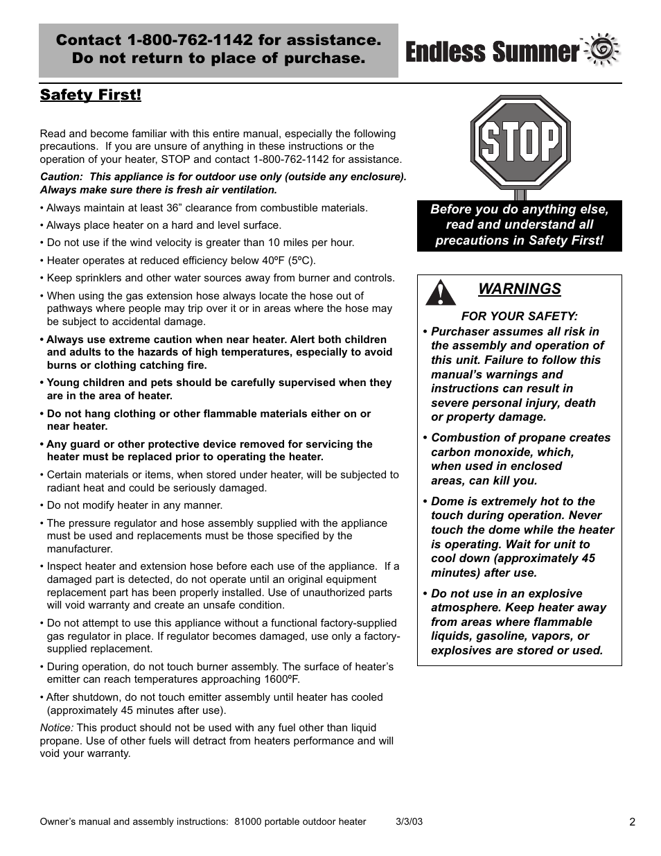Warnings | Blue Rhino 81000 User Manual | Page 3 / 20