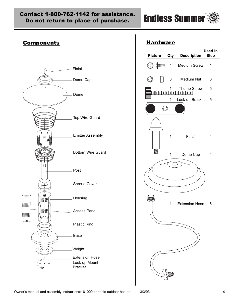 Components, Hardware | Blue Rhino 81000 User Manual | Page 5 / 20