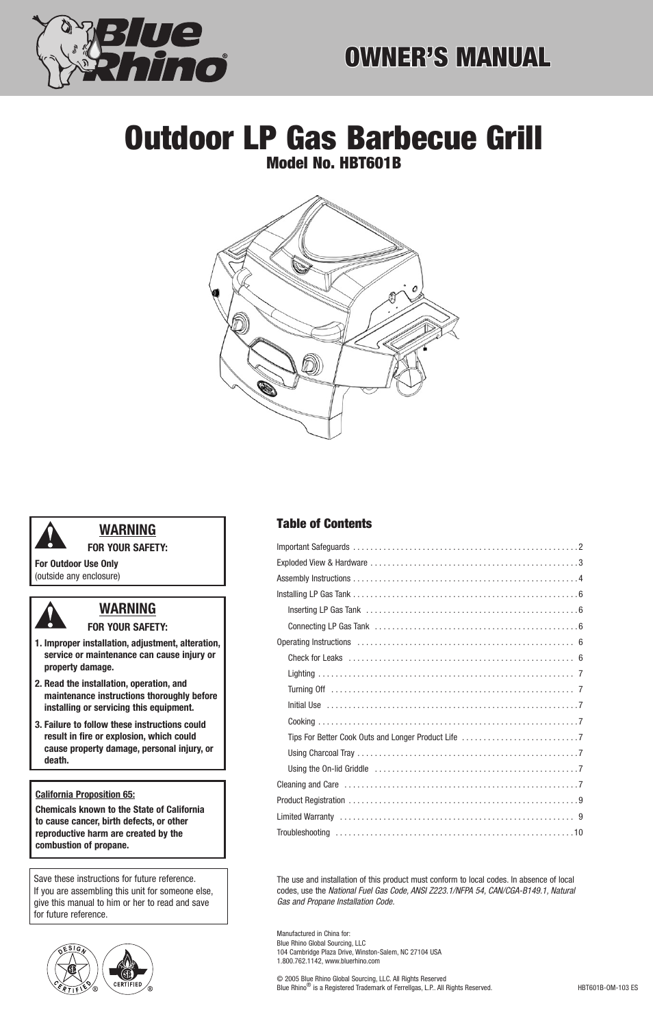 Blue Rhino HBT601B User Manual | 20 pages