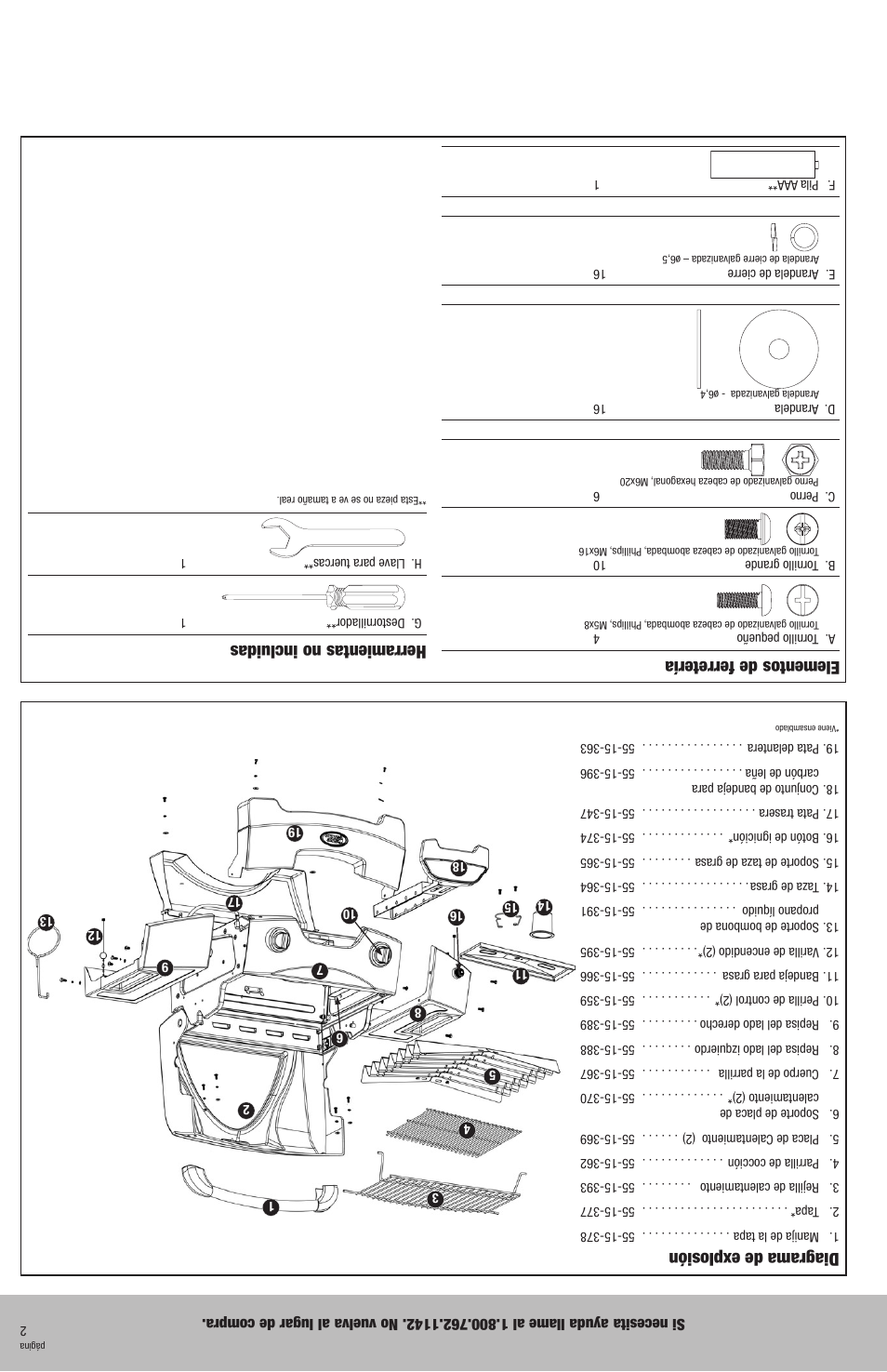 Elementos de ferretería, Herramientas no incluidas, Diagrama de explosión | Blue Rhino HBT601B User Manual | Page 18 / 20