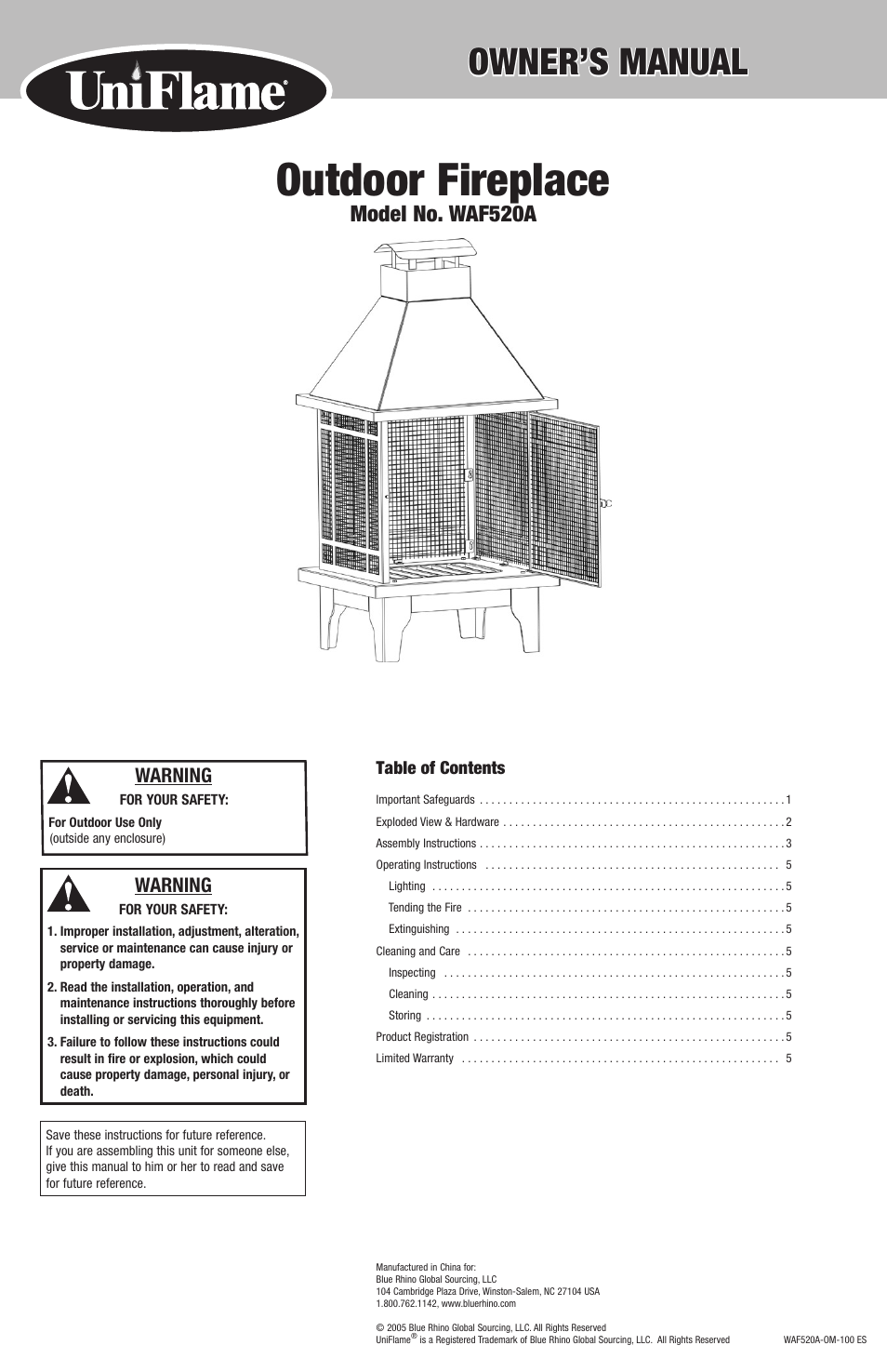 Blue Rhino WAF520A User Manual | 12 pages