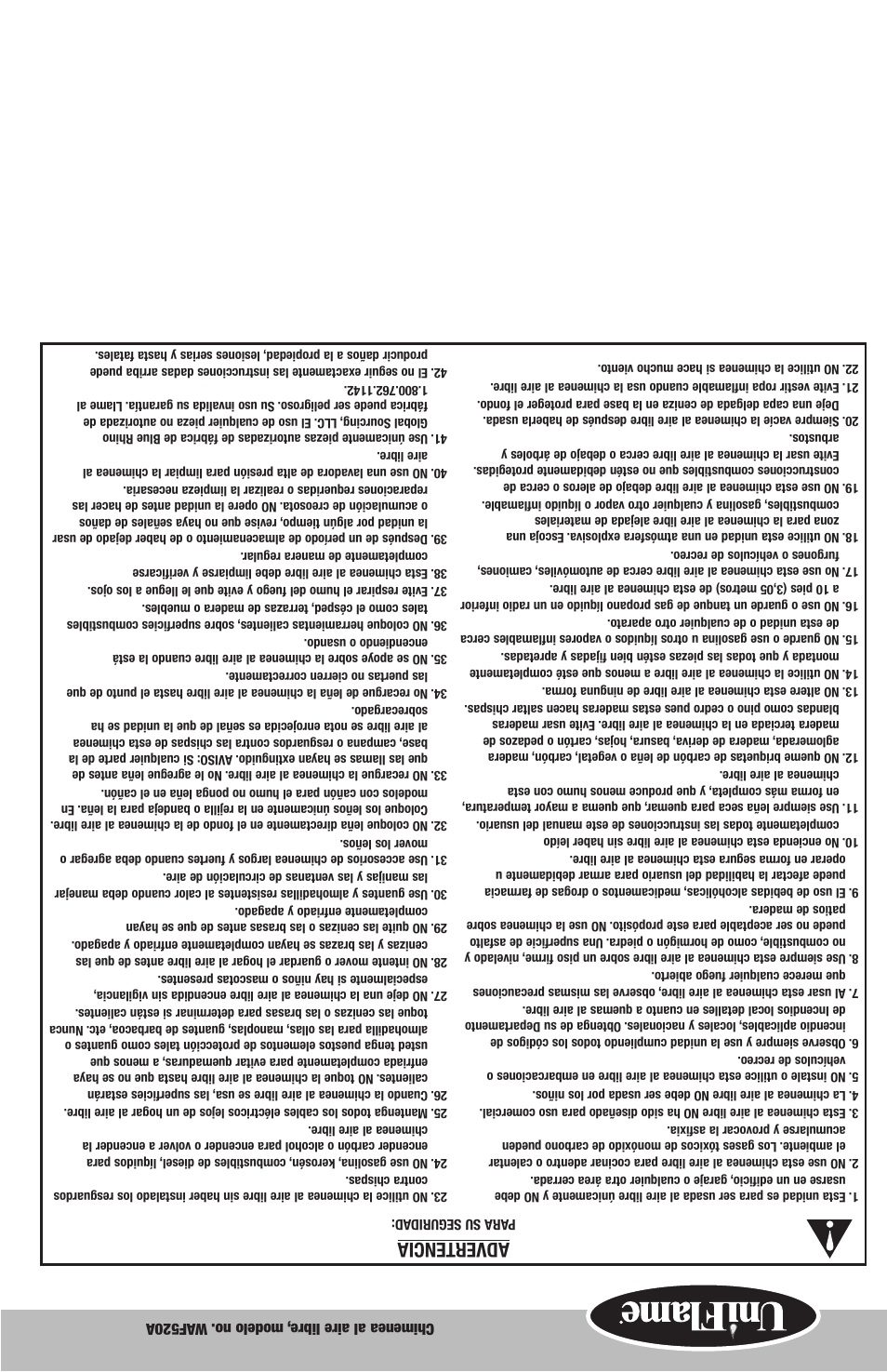 Advertencia | Blue Rhino WAF520A User Manual | Page 11 / 12