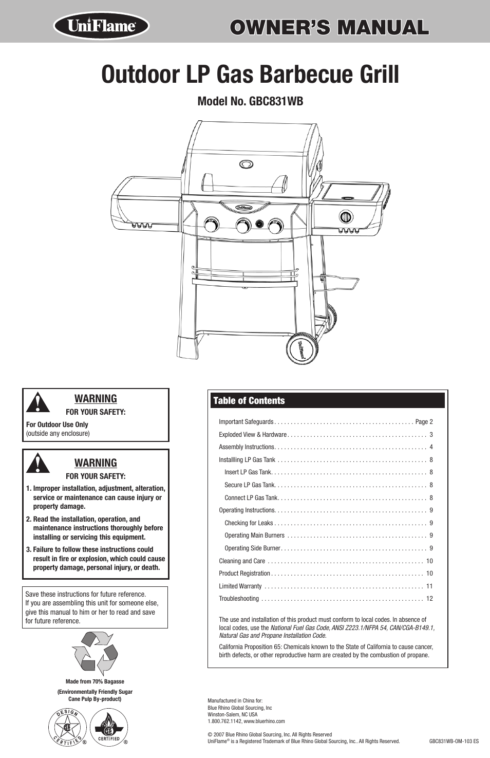 Blue Rhino GBC831WB User Manual | 28 pages