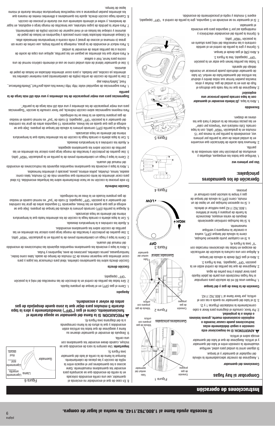 Instrucciones de operación, Comprobar si hay fugas, Operación de los quemadores principales | Blue Rhino GBC831WB User Manual | Page 20 / 28